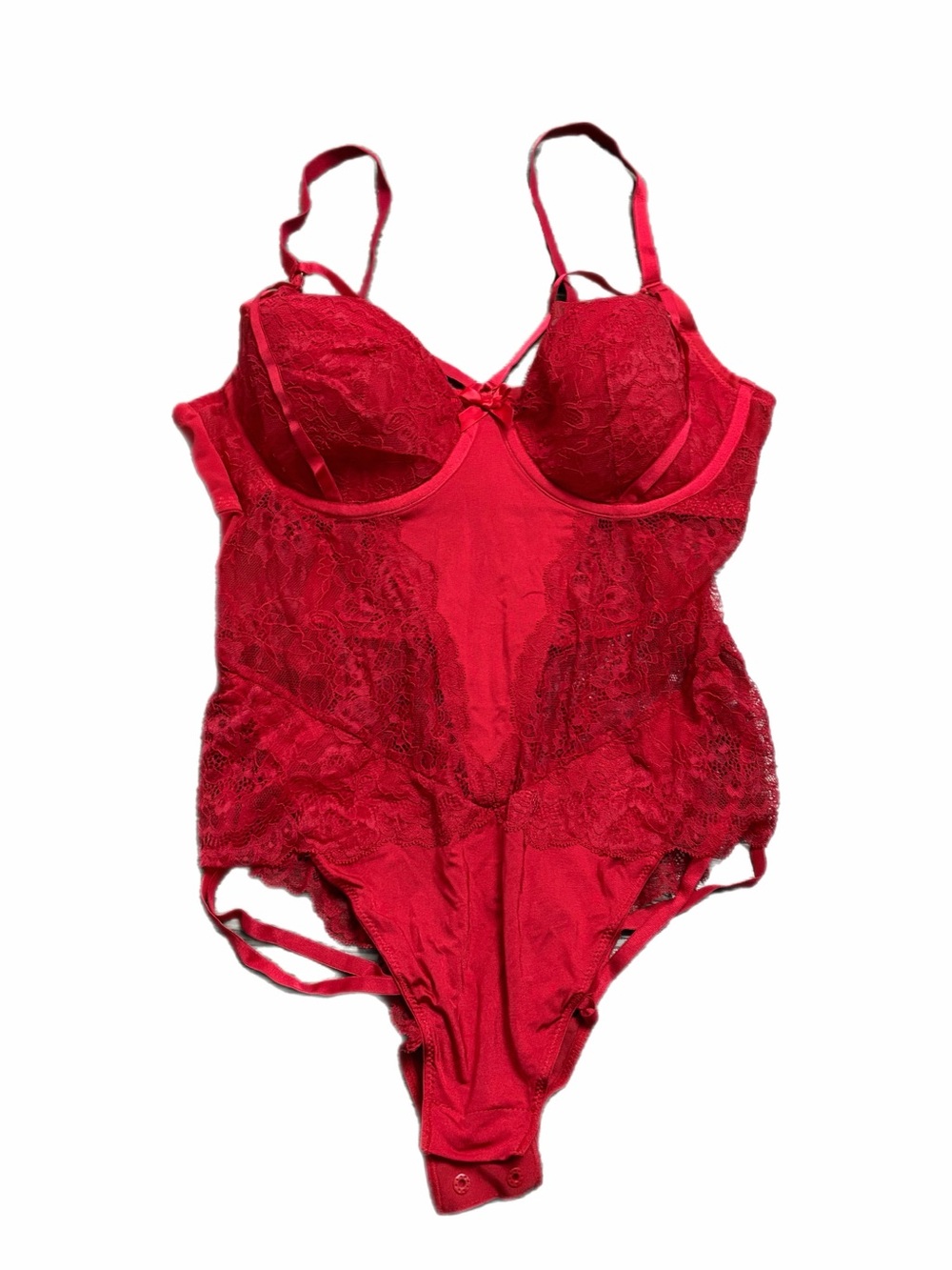 90s/Y2K European Vintage Hunkemöller Satin/Lace Strappy Bodysuit (Red) M/L